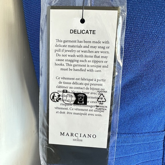 Marciano By Guess Elena Strapless Bandage Dress Blue Peplum Bodycon‎ Sz 6  EU 42 - Picture 9 of 14